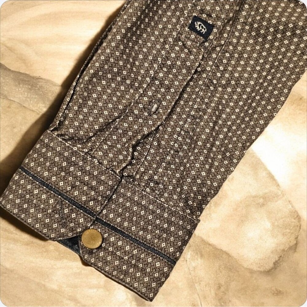 Buffalo David Bitton Slim Fit Mens Shirt M/M Brown Patterned Long Sleeve Cotton - Picture 3 of 9
